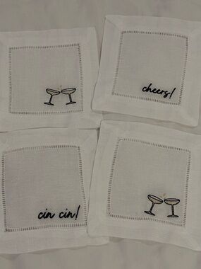 Champagne Embroidered Cocktail Napkins/Coasters